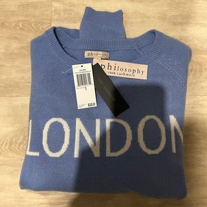 PHILOSOPHY 100% CASHMERE BLUE SWEATER size small NWT MRSP $228